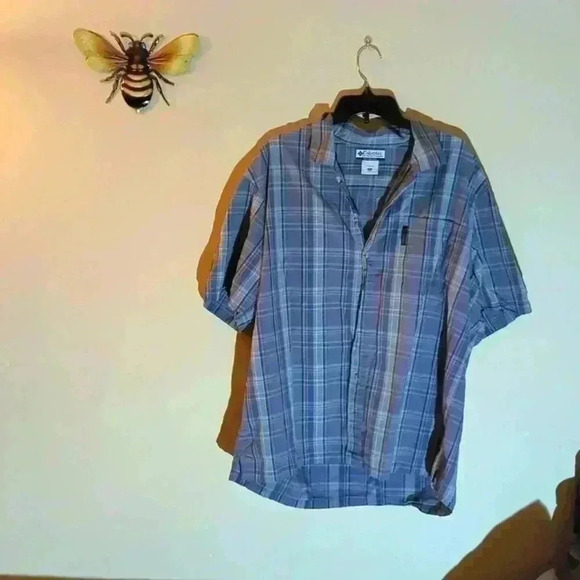 Columbia button up short sleeve, XXL, blue and white - Picture 1 of 6